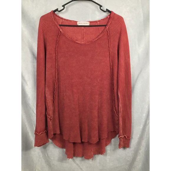 American Able Women's Distressed Waffle Knit Long Sleeve Medium Red - Picture 8 of 11